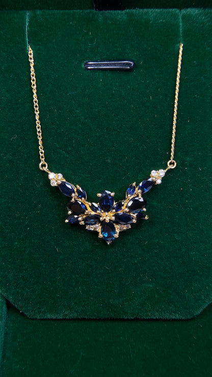 K18  Gold&Sapphire&Diamond Necklace| Sapphires: 4.70ct｜Diamonds：0.22ct｜Japanese Vintage Estate Jewelry -BPLK
