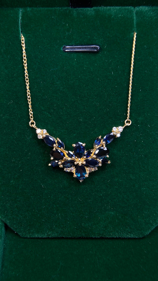 K18  Gold&Sapphire&Diamond Necklace| Sapphires: 4.70ct｜Diamonds：0.22ct｜Japanese Vintage Estate Jewelry -BPLK