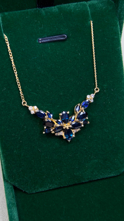 K18  Gold&Sapphire&Diamond Necklace| Sapphires: 4.70ct｜Diamonds：0.22ct｜Japanese Vintage Estate Jewelry -BPLK