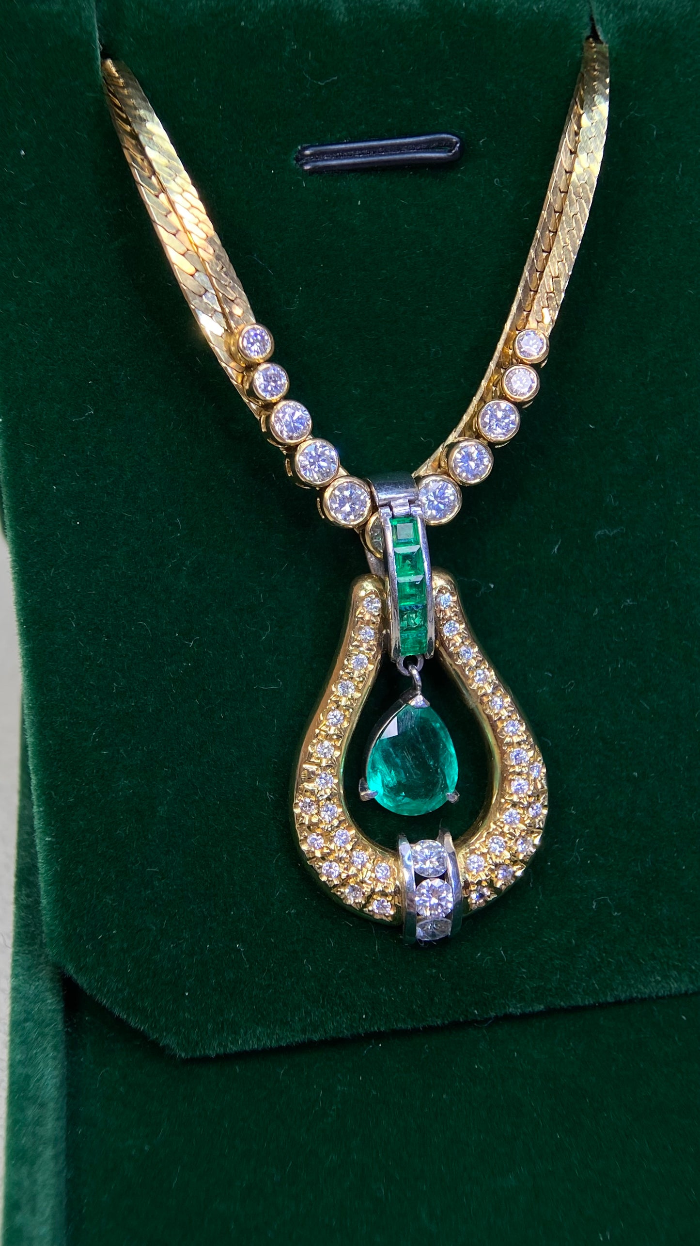 K18 Gold/Pt900 platinum&Emerald&Diamond Necklace| Emerald: 1.55ct｜Emeralds:0.32 ct｜Diamonds：0.70ct｜Japanese Vintage Estate Jewelry -BQBR