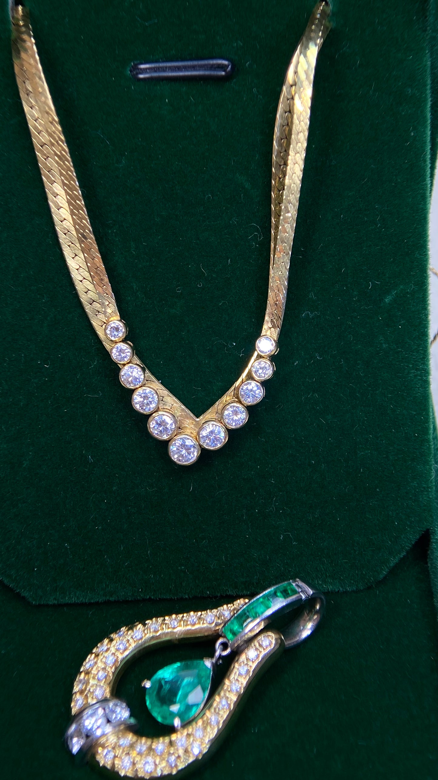 K18 Gold/Pt900 platinum&Emerald&Diamond Necklace| Emerald: 1.55ct｜Emeralds:0.32 ct｜Diamonds：0.70ct｜Japanese Vintage Estate Jewelry -BQBR
