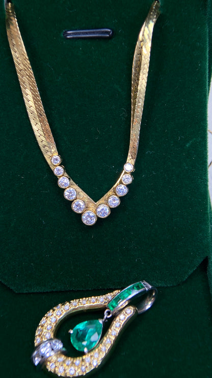 K18 Gold/Pt900 platinum&Emerald&Diamond Necklace| Emerald: 1.55ct｜Emeralds:0.32 ct｜Diamonds：0.70ct｜Japanese Vintage Estate Jewelry -BQBR