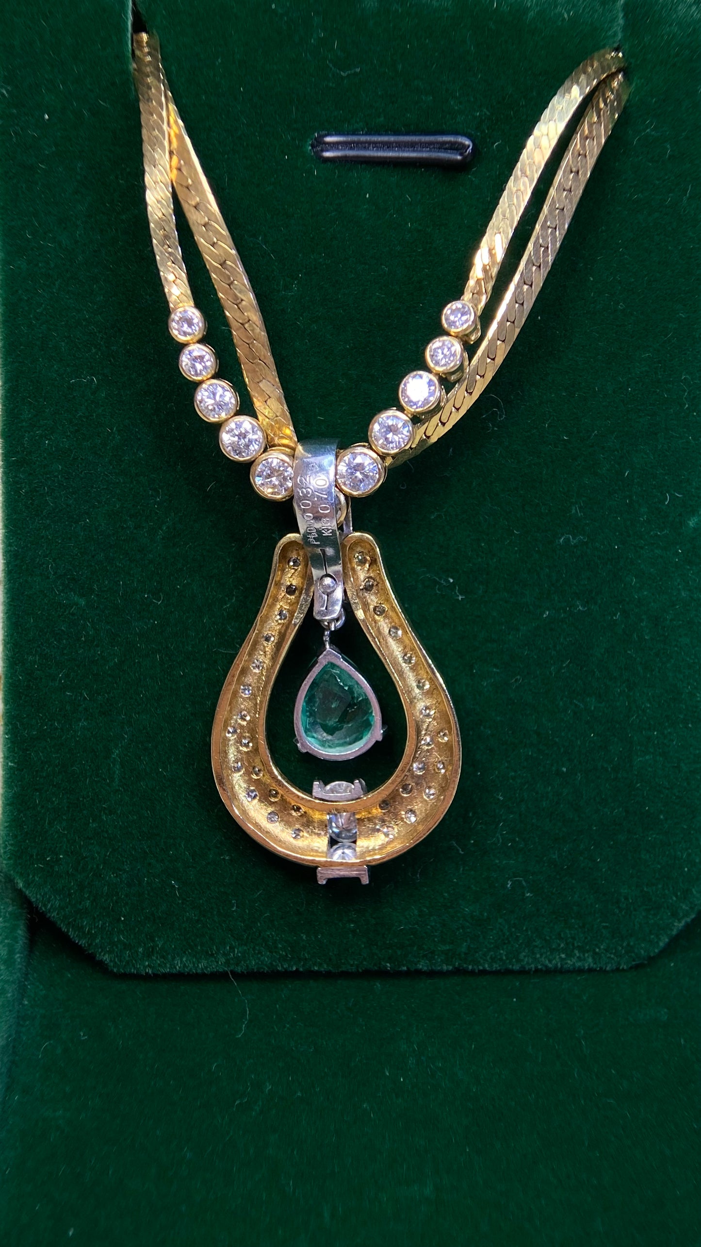 K18 Gold/Pt900 platinum&Emerald&Diamond Necklace| Emerald: 1.55ct｜Emeralds:0.32 ct｜Diamonds：0.70ct｜Japanese Vintage Estate Jewelry -BQBR