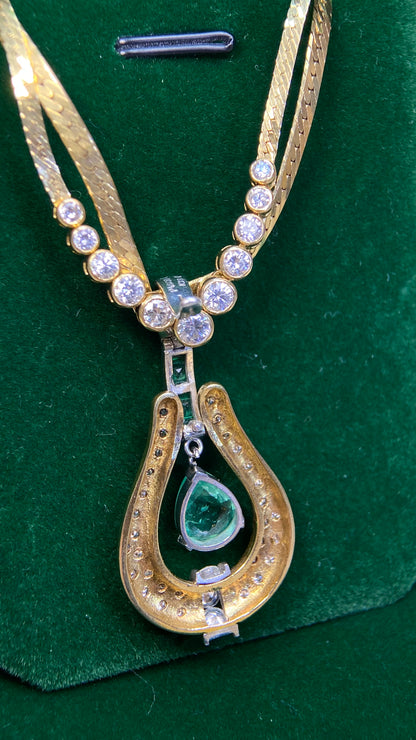 K18 Gold/Pt900 platinum&Emerald&Diamond Necklace| Emerald: 1.55ct｜Emeralds:0.32 ct｜Diamonds：0.70ct｜Japanese Vintage Estate Jewelry -BQBR