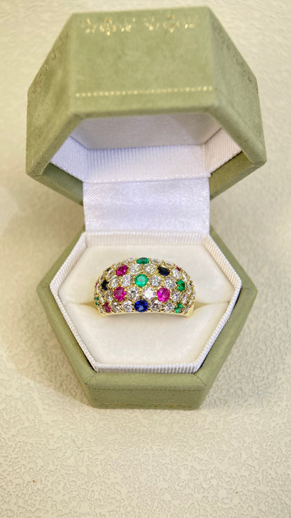 18K Gold&Mixed gemstones&Diamond Ring| Mixed gemstones：0.28ct/0.52ct/0.34ct｜Diamonds：1.98ct | Japanese Vintage Estate Jewelry -BSCM2842