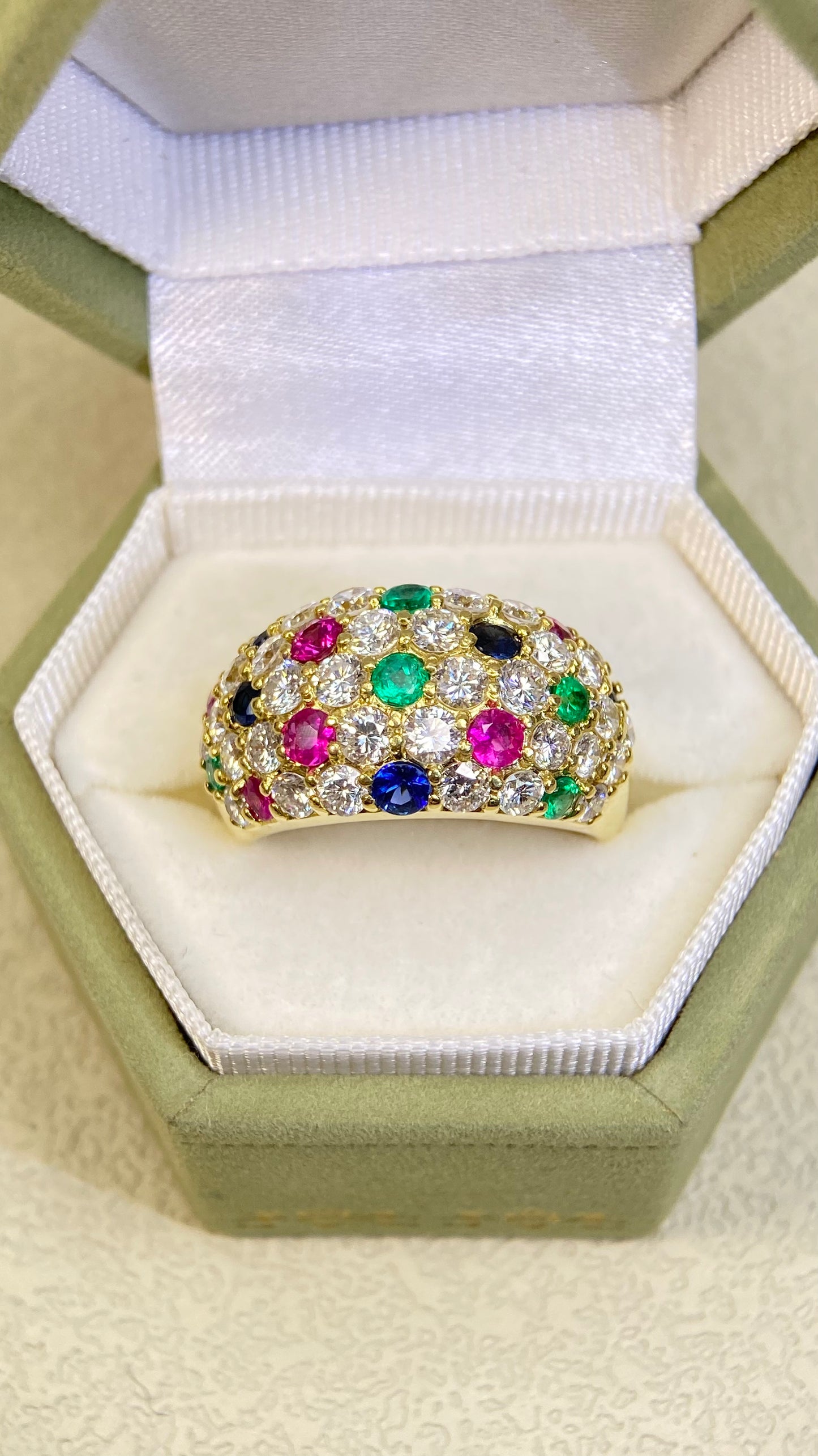 18K Gold&Mixed gemstones&Diamond Ring| Mixed gemstones：0.28ct/0.52ct/0.34ct｜Diamonds：1.98ct | Japanese Vintage Estate Jewelry -BSCM2842