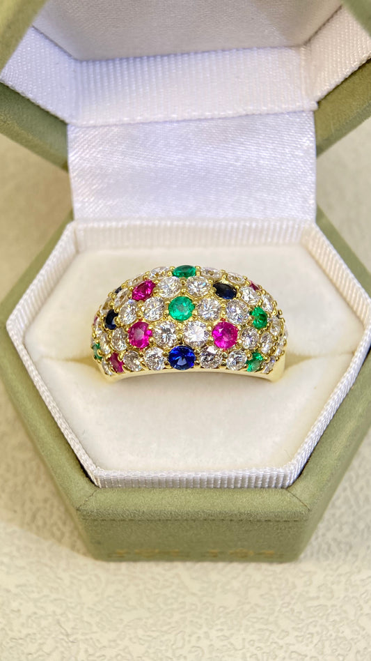 18K Gold&Mixed gemstones&Diamond Ring| Mixed gemstones：0.28ct/0.52ct/0.34ct｜Diamonds：1.98ct | Japanese Vintage Estate Jewelry -BSCM2842