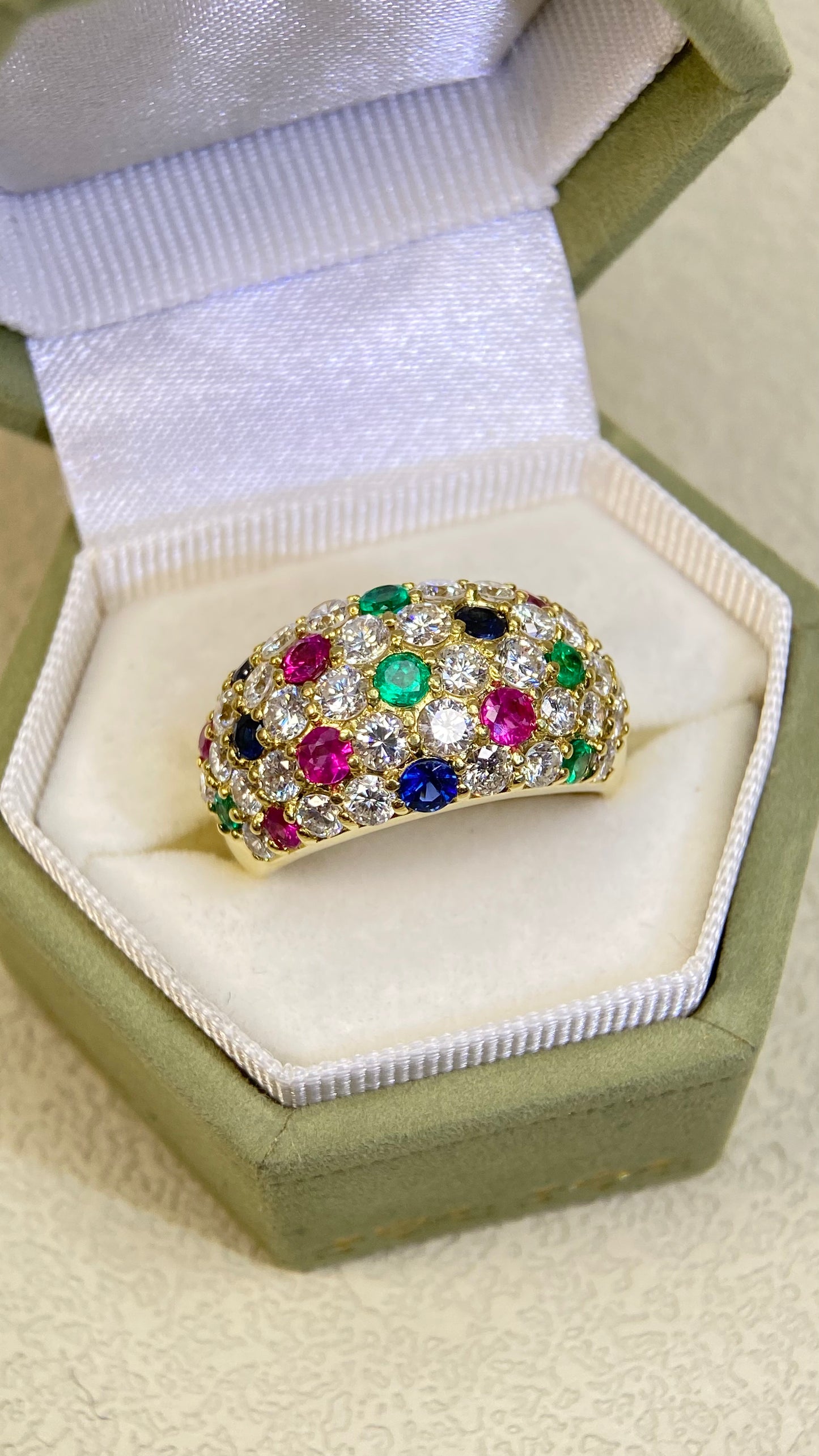 18K Gold&Mixed gemstones&Diamond Ring| Mixed gemstones：0.28ct/0.52ct/0.34ct｜Diamonds：1.98ct | Japanese Vintage Estate Jewelry -BSCM2842