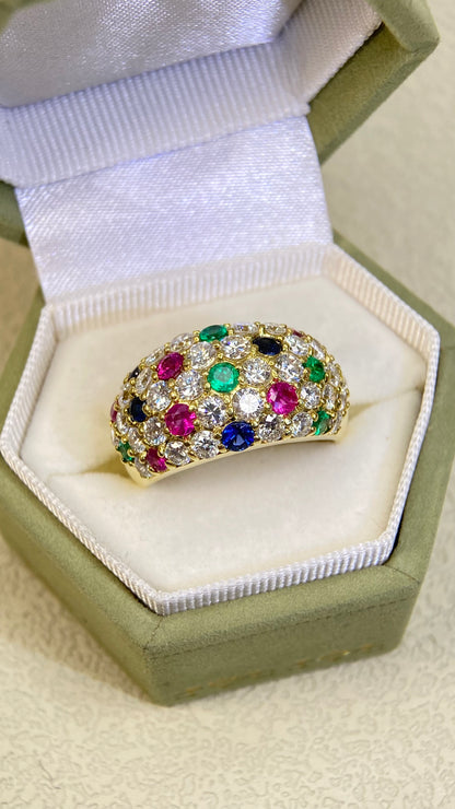 18K Gold&Mixed gemstones&Diamond Ring| Mixed gemstones：0.28ct/0.52ct/0.34ct｜Diamonds：1.98ct | Japanese Vintage Estate Jewelry -BSCM2842