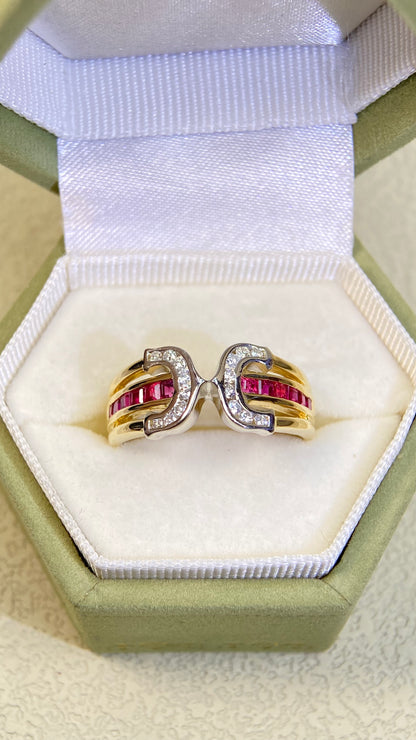 18K Gold/Pt900 Platinum &Ruby&Diamond Ring| Rubys：0.56ct | Diamonds：0.18ct | Japanese Vintage Estate Jewelry -BRZC2713