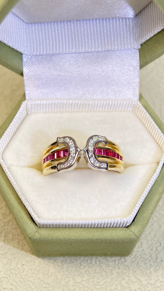18K Gold/Pt900 Platinum &Ruby&Diamond Ring| Rubys：0.56ct | Diamonds：0.18ct | Japanese Vintage Estate Jewelry -BRZC2713