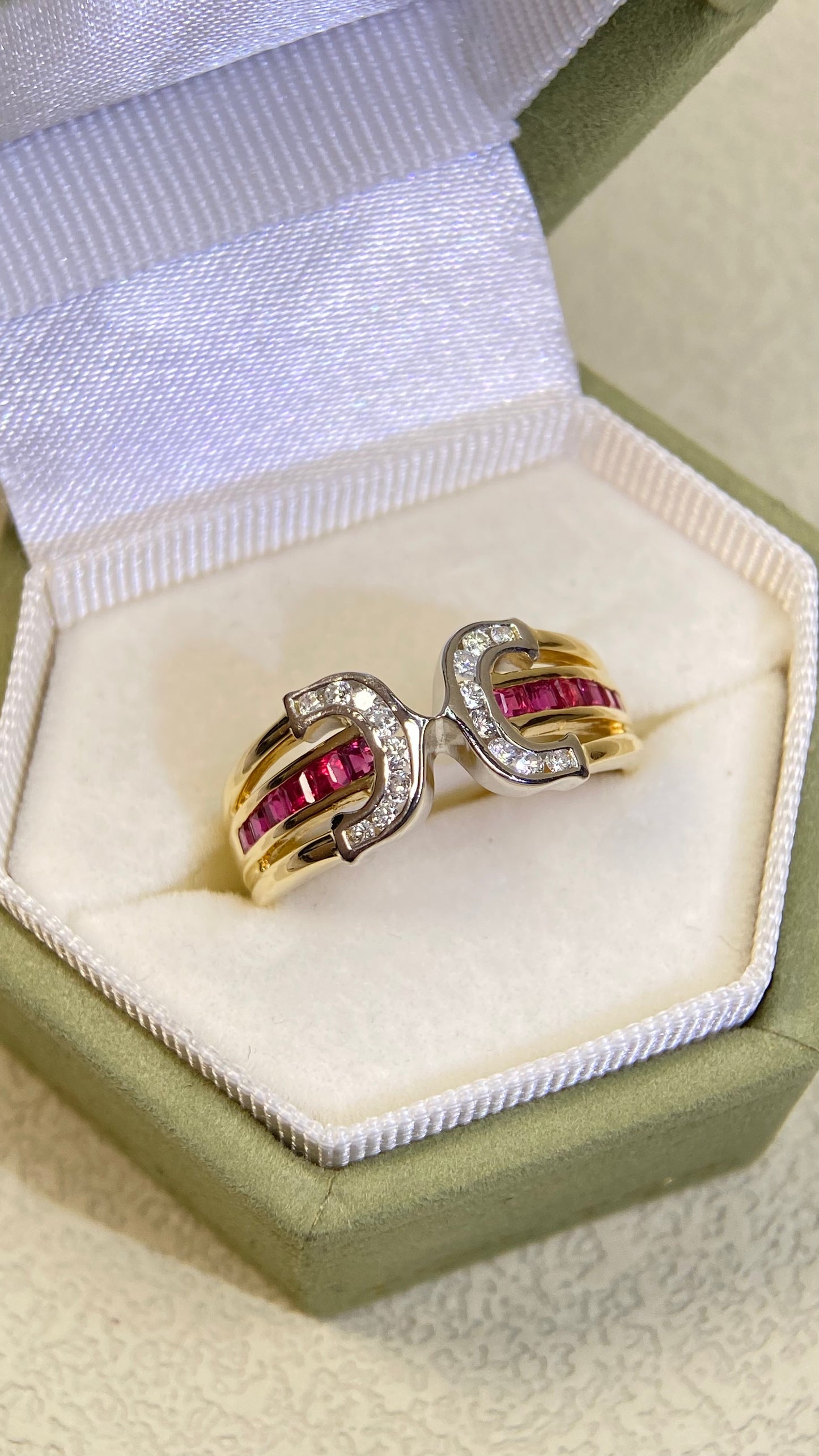 18K Gold/Pt900 Platinum &Ruby&Diamond Ring| Rubys：0.56ct | Diamonds：0.18ct | Japanese Vintage Estate Jewelry -BRZC2713
