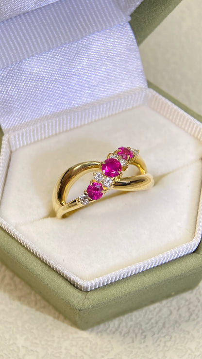 18K Gold&Ruby&Diamond Ring| Rubys：0.40ct | Diamonds：0.12ct | Japanese Vintage Estate Jewelry -BRYZ2710