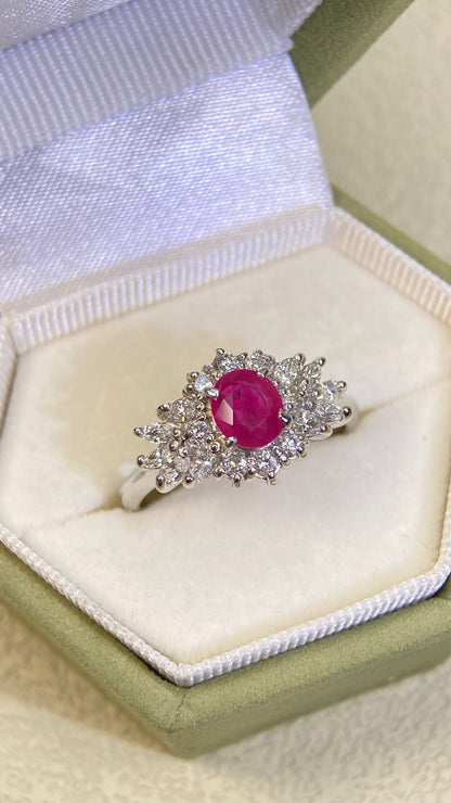 Pt900 Platinum &Ruby&Diamond Ring| Ruby：0.60ct | Diamonds：0.50ct | Japanese Vintage Estate Jewelry -BRZF27163
