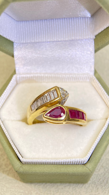 K18 Gold &Ruby&Diamond Ring| Rubys：1.32ct | Diamonds：0.47ct | Japanese Vintage Estate Jewelry -BRSP2537