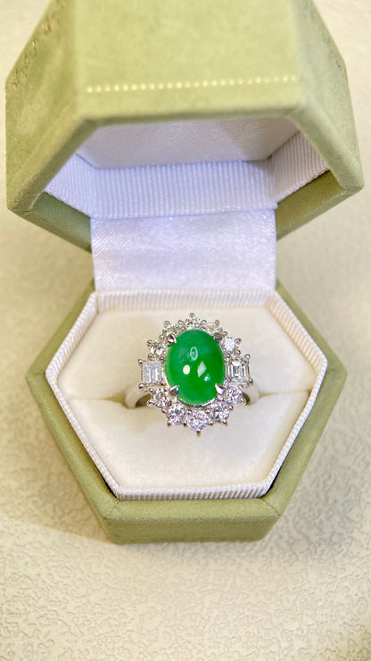Pt900 platinum&Jadeit&Diamond Ring|Jadeite: 3.39ct｜Diamonds：1.368ct｜Japanese Vintage Estate Jewelry -BRRU2516