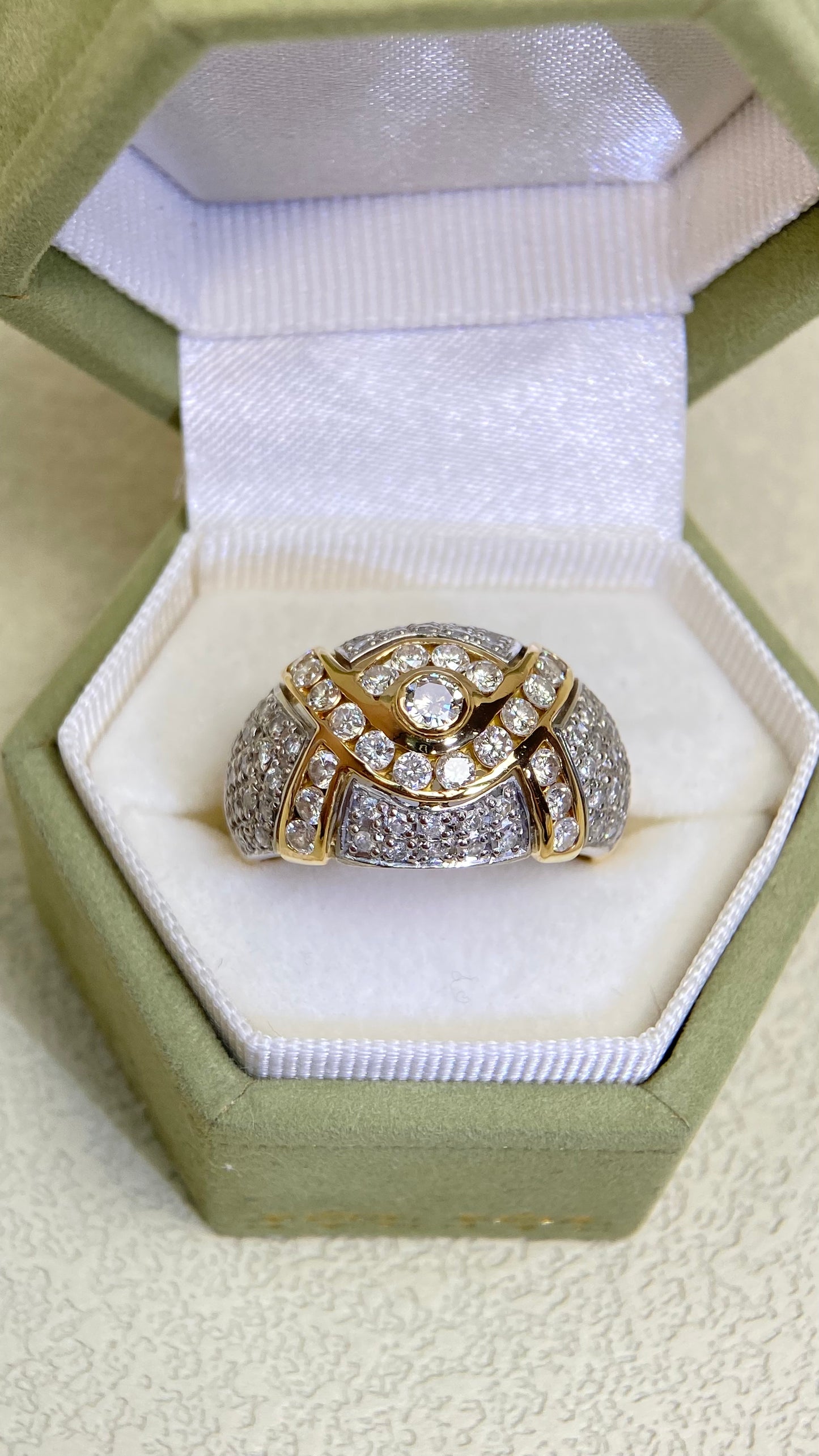 18K Gold/Pt900 Platinum&Diamond Ring| Diamonds：1.30ct | Japanese Vintage Estate Jewelry -BSAB2738