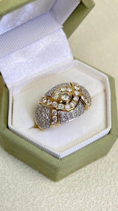 18K Gold/Pt900 Platinum&Diamond Ring| Diamonds：1.30ct | Japanese Vintage Estate Jewelry -BSAB2738