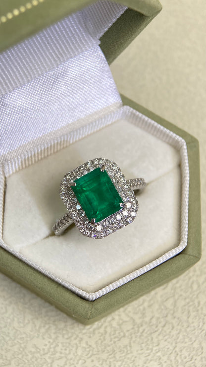 Pt900 Platinum&Emerald&Diamond Ring| Emerald:2.30ct Colombian-MUZO Green| Diamonds：0.57ct | Japanese Vintage Estate Jewelry -BRUA2580