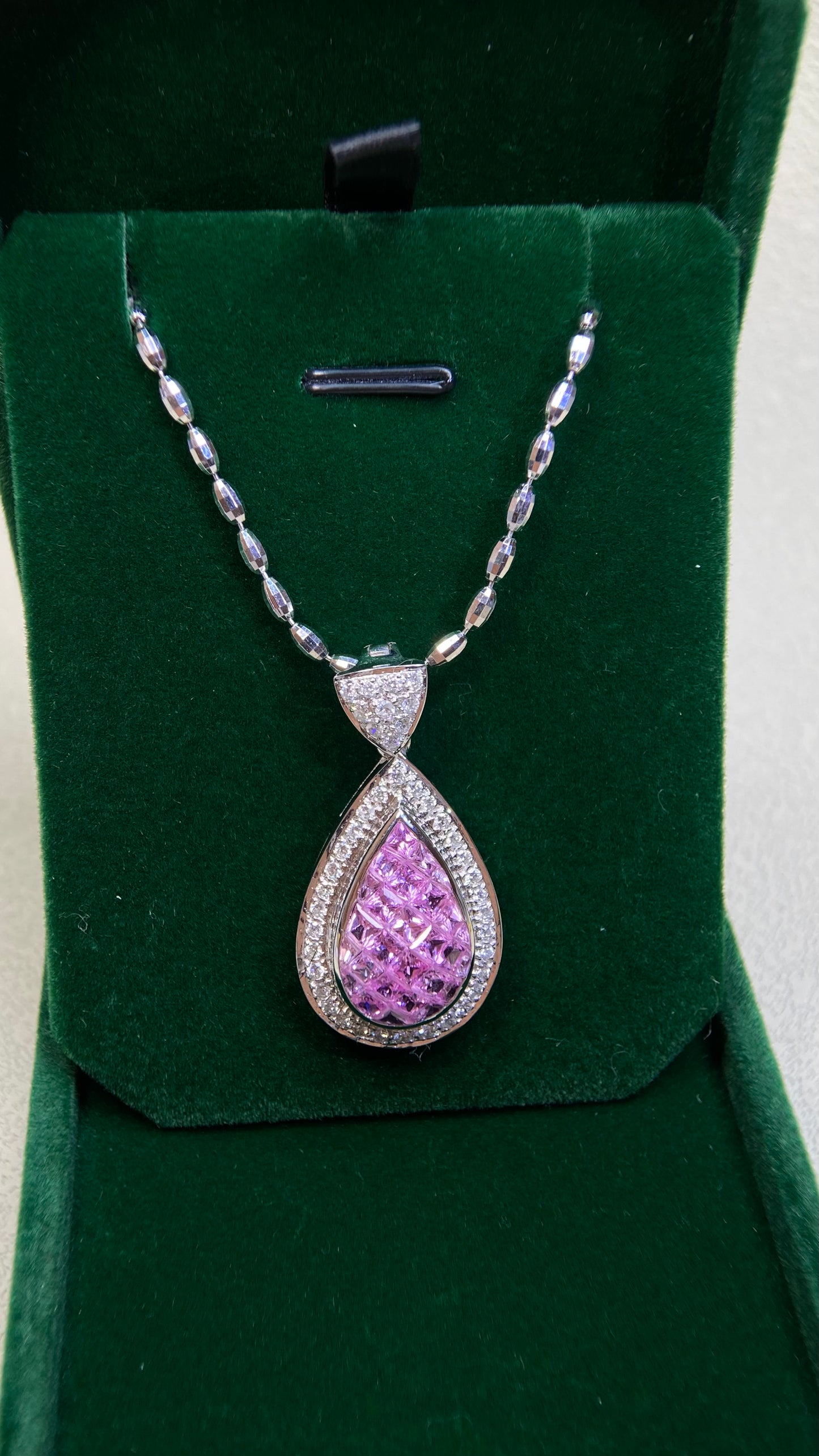 18K White Gold&Pink Sapphire&Diamond Necklace(Detachable) | Pink Sapphire：5.90ct｜Diamonds：0.71ct | Japanese Vintage Estate Jewelry -BSAY2761