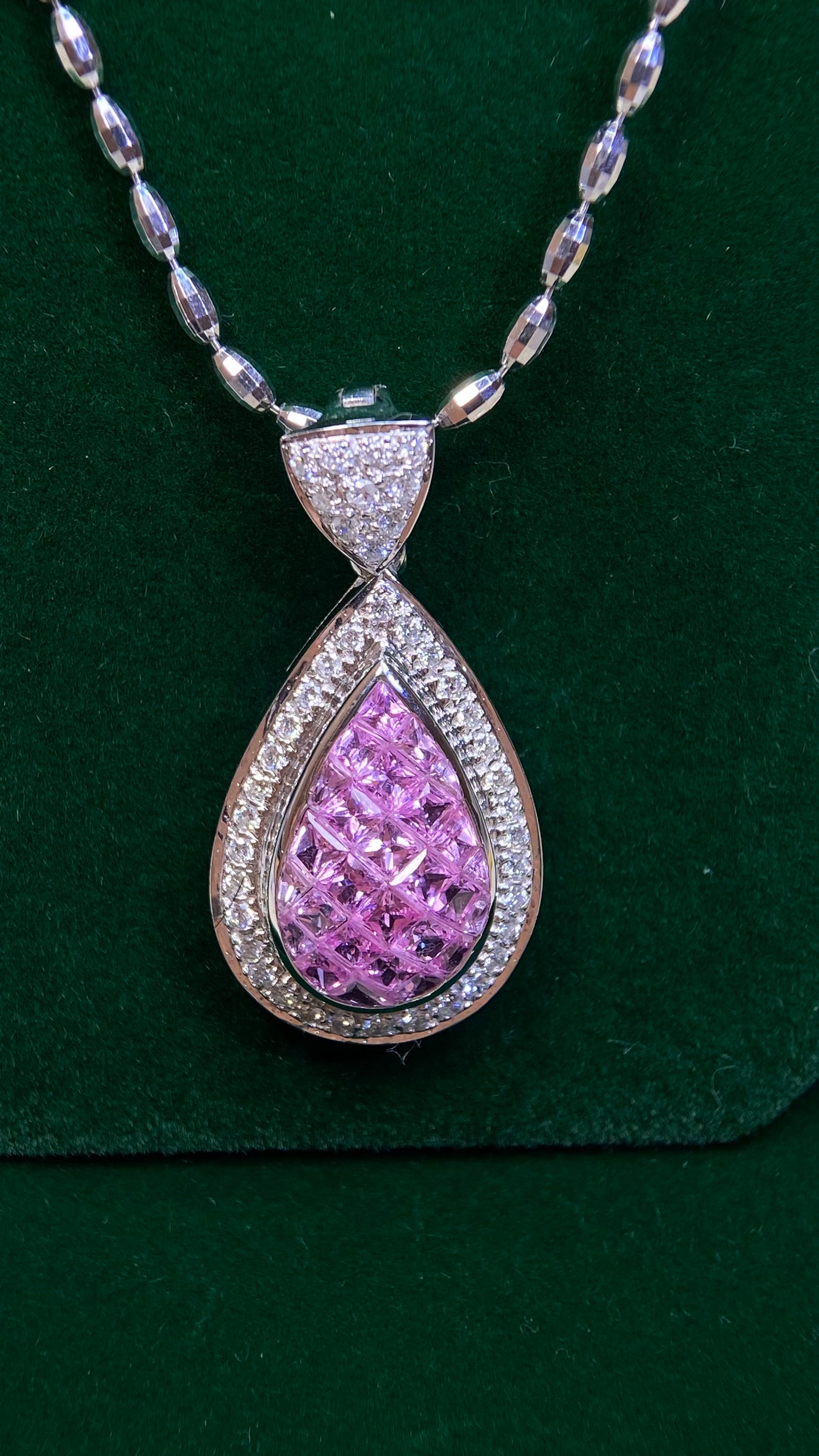 18K White Gold&Pink Sapphire&Diamond Necklace(Detachable) | Pink Sapphire：5.90ct｜Diamonds：0.71ct | Japanese Vintage Estate Jewelry -BSAY2761