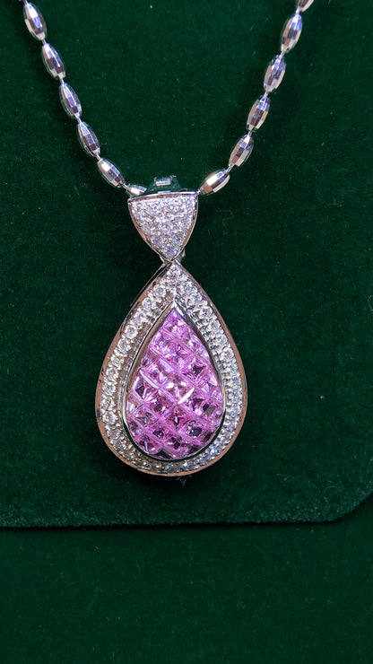 18K White Gold&Pink Sapphire&Diamond Necklace(Detachable) | Pink Sapphire：5.90ct｜Diamonds：0.71ct | Japanese Vintage Estate Jewelry -BSAY2761