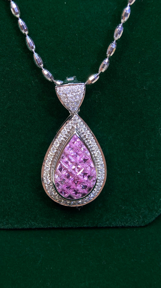 18K White Gold&Pink Sapphire&Diamond Necklace(Detachable) | Pink Sapphire：5.90ct｜Diamonds：0.71ct | Japanese Vintage Estate Jewelry -BSAY2761