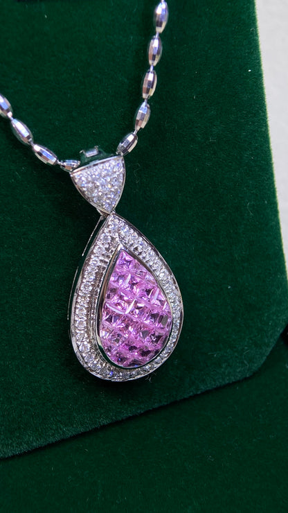 18K White Gold&Pink Sapphire&Diamond Necklace(Detachable) | Pink Sapphire：5.90ct｜Diamonds：0.71ct | Japanese Vintage Estate Jewelry -BSAY2761