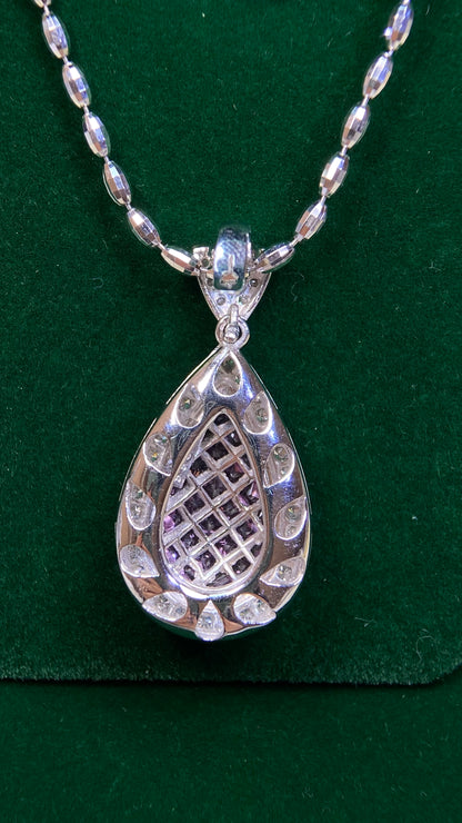 18K White Gold&Pink Sapphire&Diamond Necklace(Detachable) | Pink Sapphire：5.90ct｜Diamonds：0.71ct | Japanese Vintage Estate Jewelry -BSAY2761