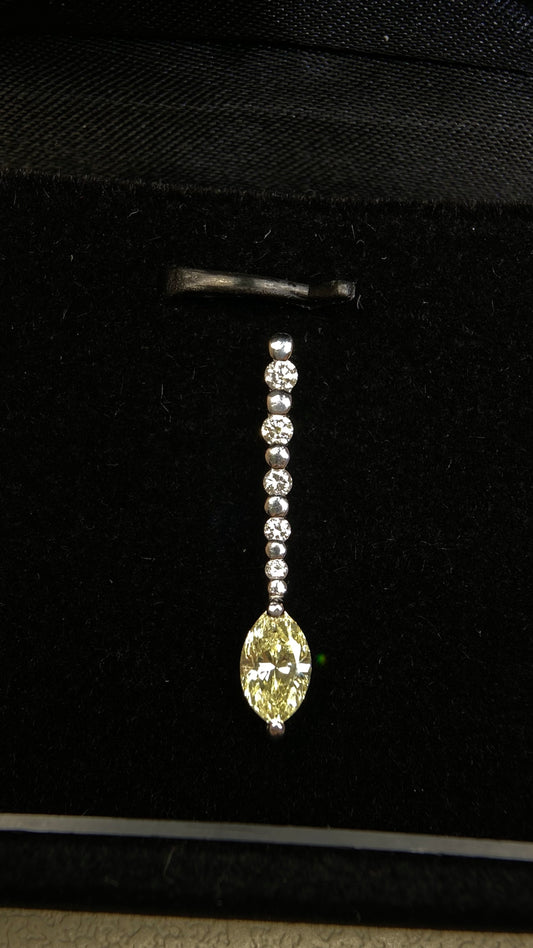 Pt900 platinum&Diamond Pendant| Diamond：0.860ct Fancy Light Yellow-I1 | Diamonds：0.16ct | Japanese Vintage Estate Jewelry -BSCY2854