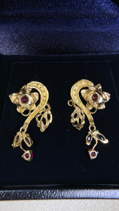 18K Gold&Diamond&Sapphire&Ruby Earrings| Diamonds | Sapphires | Rubies| Japanese Vintage Estate Jewelry -BSAB2738