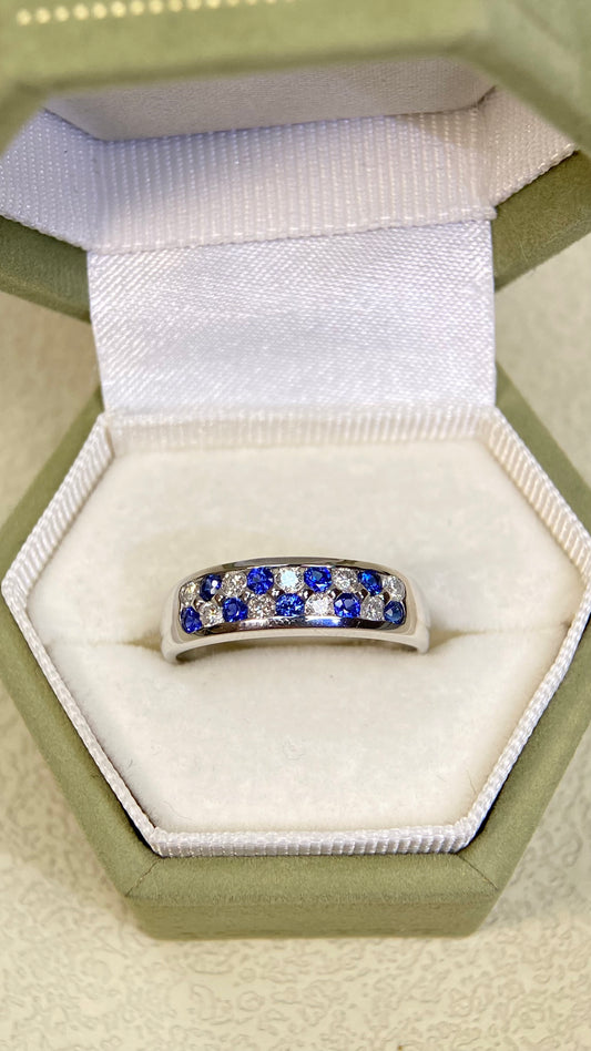 K18 White Gold&sapphire&Diamond Ring| sapphires：0.31ct|Diamonds：0.24ct | Japanese Vintage Estate Jewelry -BSIH3038