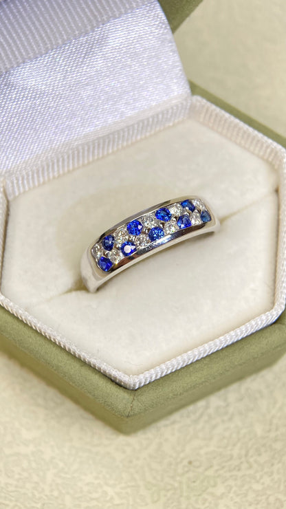 K18 White Gold&sapphire&Diamond Ring| sapphires：0.31ct|Diamonds：0.24ct | Japanese Vintage Estate Jewelry -BSIH3038