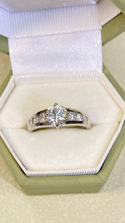 Pt900 Platinum&Diamond Ring| Diamond:1.004ct F -SI1 | Diamonds:0.41ct|Japanese Vintage Estate Jewelry -BSFU2929