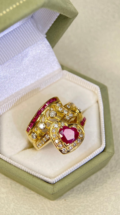 K18 Gold&Ruby&Diamond Ring| Ruby: 1.00ct｜Rubies:0.45|Diamonds: 0.48ct | Japanese Vintage Estate Jewelry -BSFO2923