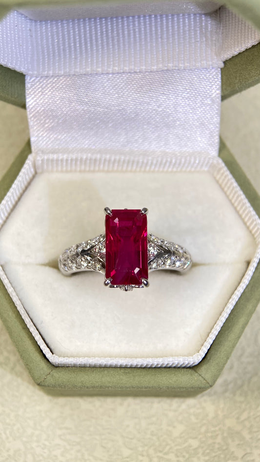 TASAKI Pt900 Platinum&Ruby&Diamond Ring| Ruby：3.54ct Burmese-Pigeon’s blood | Diamonds：0.46ct | Japanese Vintage Estate Jewelry -BSFI2917