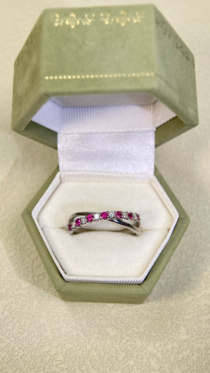 K18 White Gold&Ruby&Diamond Ring| Rubies：0.21ct|Diamonds：0.15ct | Japanese Vintage Estate Jewelry -BSKA3083
