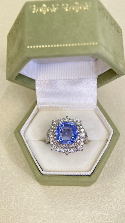 Pt950 Platinum&Sapphire&Diamond Ring| Sapphire：4.694ct No Heat| Diamonds：1.05ct | Japanese Vintage Estate Jewelry -BSFY2933