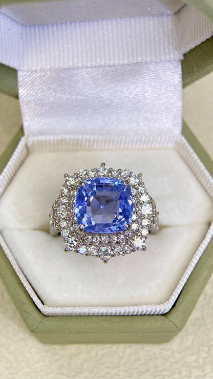 Pt950 Platinum&Sapphire&Diamond Ring| Sapphire：4.694ct No Heat| Diamonds：1.05ct | Japanese Vintage Estate Jewelry -BSFY2933