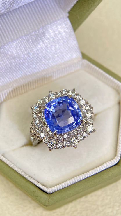 Pt950 Platinum&Sapphire&Diamond Ring| Sapphire：4.694ct No Heat| Diamonds：1.05ct | Japanese Vintage Estate Jewelry -BSFY2933