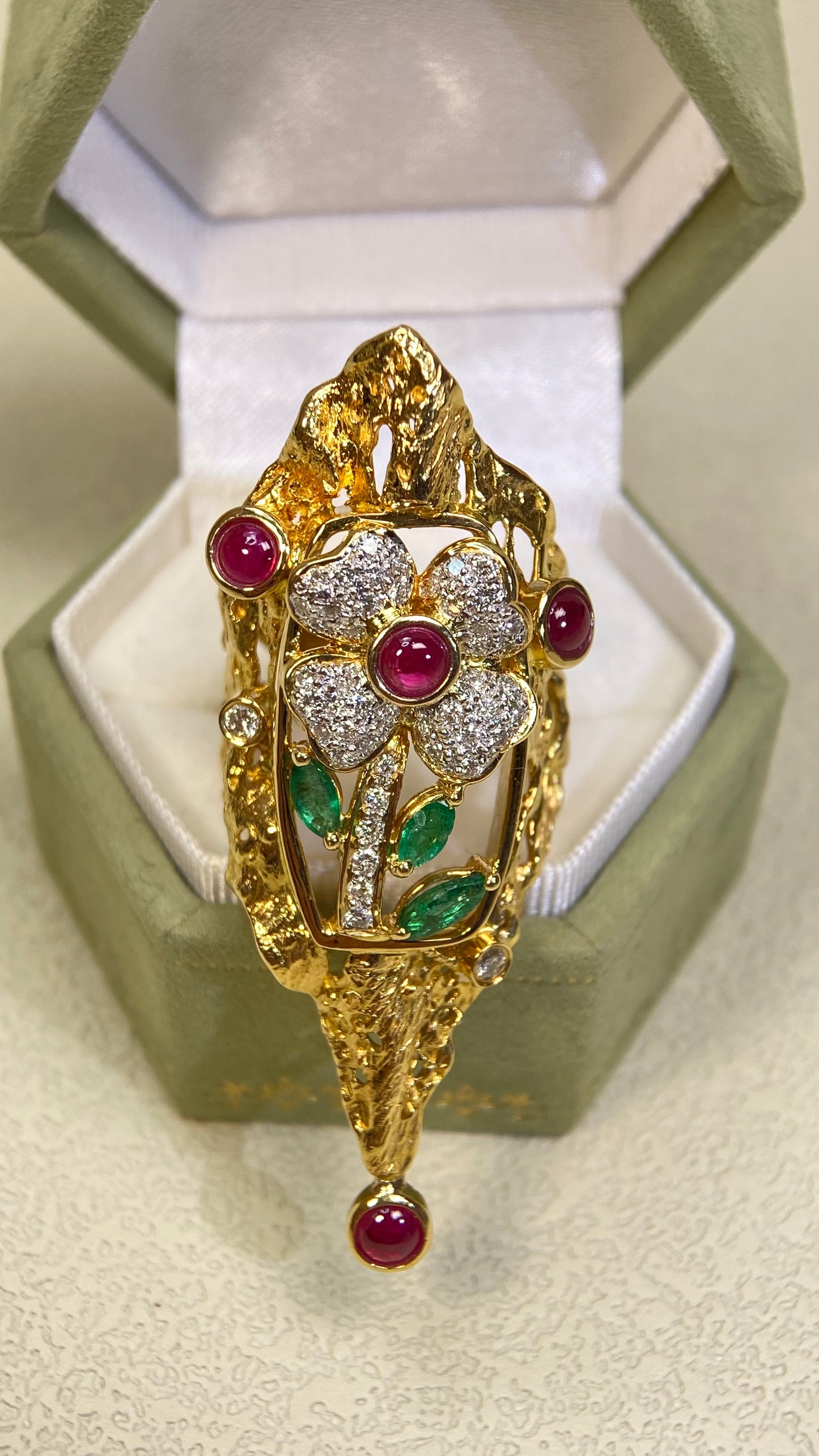 18K Gold&Ruby&Emerald&Diamond Ring| Rubies | Emeralds｜Diamonds | Japanese Vintage Estate Jewelry -BRWJ2641