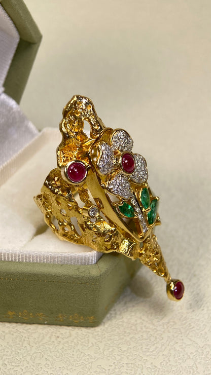 18K Gold&Ruby&Emerald&Diamond Ring| Rubies | Emeralds｜Diamonds | Japanese Vintage Estate Jewelry -BRWJ2641