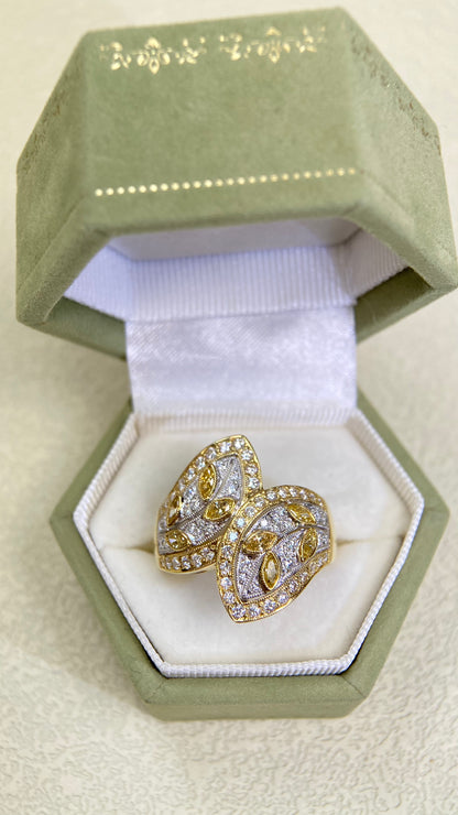 750(18K Gold)/Pt900 Platinum&Diamond Ring| Diamonds:0.97ct | Japanese Vintage Estate Jewelry -BSGU2996