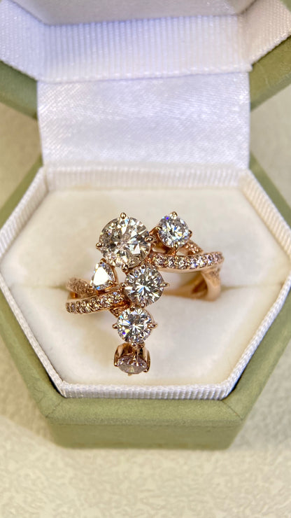 K18 Rose Gold&Diamond Ring| Diamonds:2.638ct | Japanese Vintage Estate Jewelry -BSEG2889