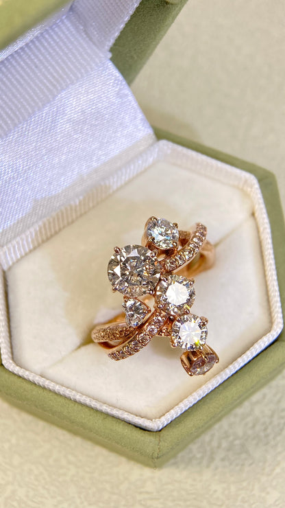 K18 Rose Gold&Diamond Ring| Diamonds:2.638ct | Japanese Vintage Estate Jewelry -BSEG2889