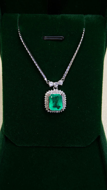 Pt850 platinum/Pt platinum&Emerald&Diamond Necklace| Emerald: 2.91ct｜Diamonds：0.70ct｜Japanese Vintage Estate Jewelry -BRTI2562