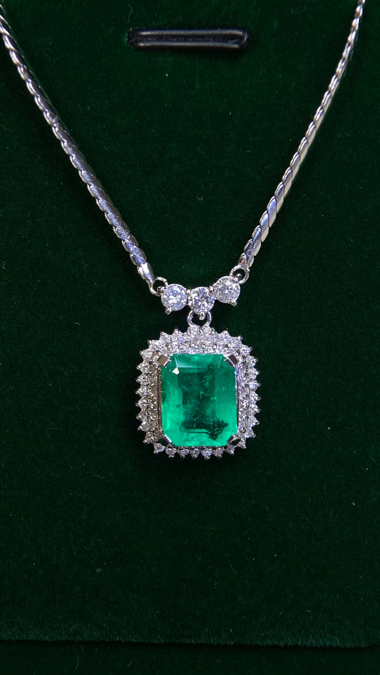 Pt850 platinum/Pt platinum&Emerald&Diamond Necklace| Emerald: 2.91ct｜Diamonds：0.70ct｜Japanese Vintage Estate Jewelry -BRTI2562