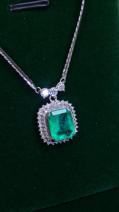 Pt850 platinum/Pt platinum&Emerald&Diamond Necklace| Emerald: 2.91ct｜Diamonds：0.70ct｜Japanese Vintage Estate Jewelry -BRTI2562