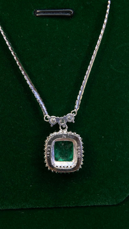 Pt850 platinum/Pt platinum&Emerald&Diamond Necklace| Emerald: 2.91ct｜Diamonds：0.70ct｜Japanese Vintage Estate Jewelry -BRTI2562