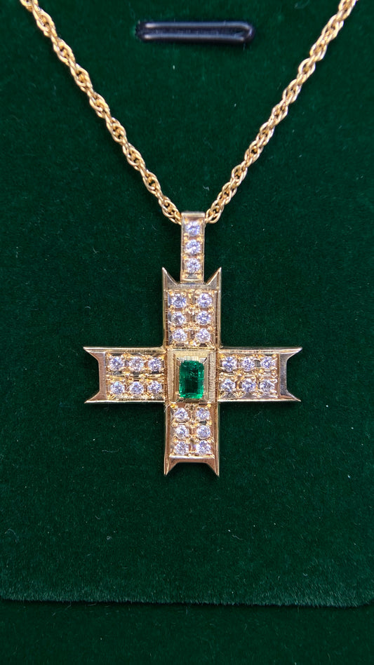 Southern Cross 18K gold (75% gold)/750‰ Gold&Emerald&Diamond Necklace| Emerald: 0.22ct｜Diamonds: 0.48ct｜Japanese Vintage Estate Jewelry -BRZQ2727